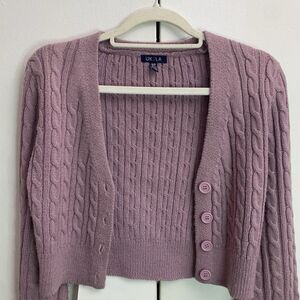 Ladies Womens Chunky Cable Knitted Cropped Cardigan 3 Button Long Sleeves Small